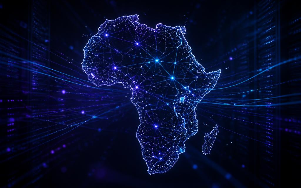 Réseau de nœuds lumineux dessinant le continent africain