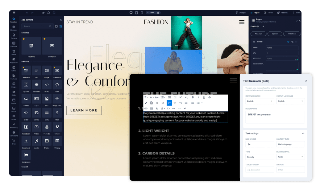 Générateur de texte par IA de Sitejet Builder dans Plesk