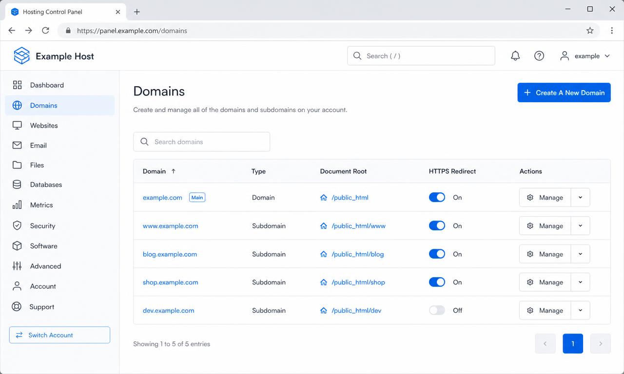 Illustration de l'article Domaines, sous-domaines et redirections dans cPanel